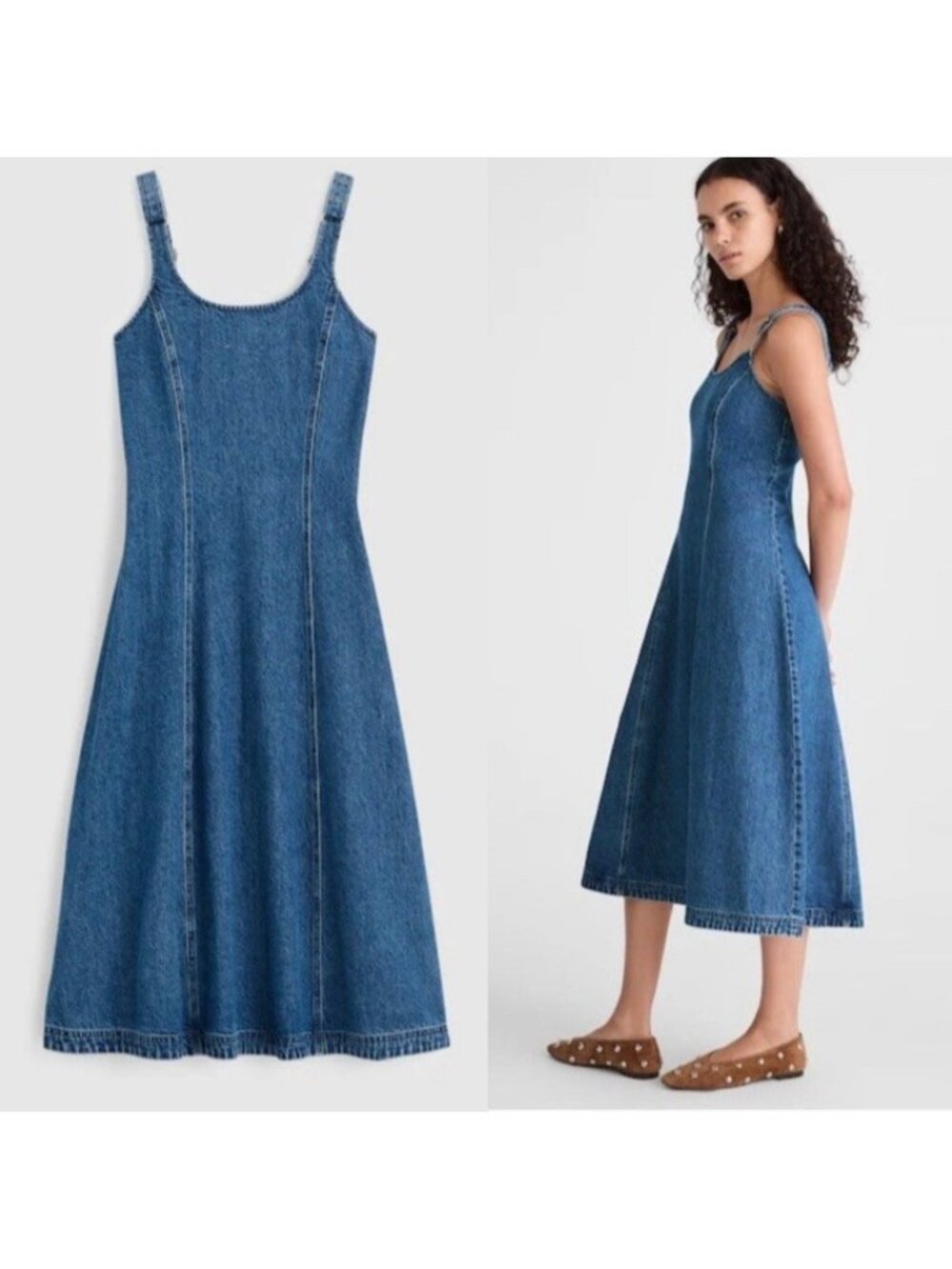 Madewell Denim Cotton Scoop Neck Midi Dress Women’s Sz M Blue Medium Wash NWT